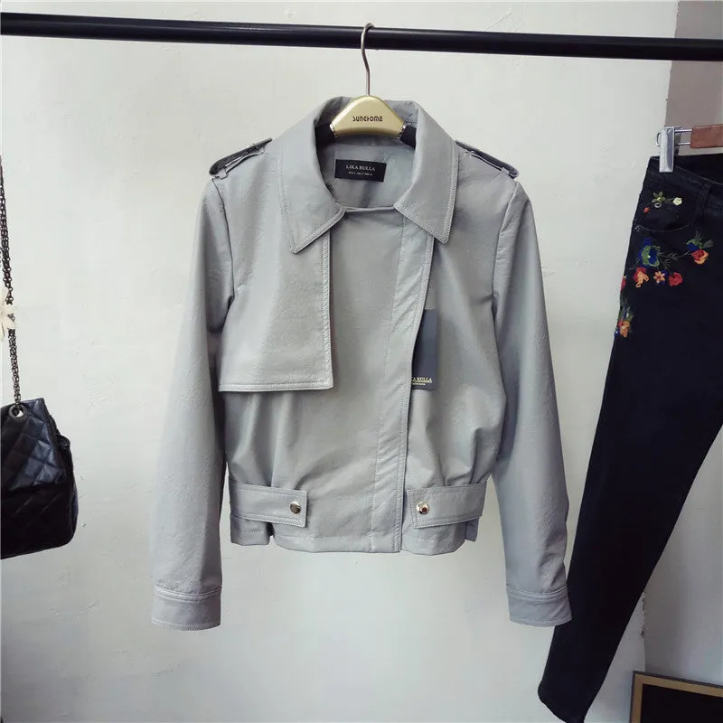 Spring new slim lapel short PU female jacket jacket leather