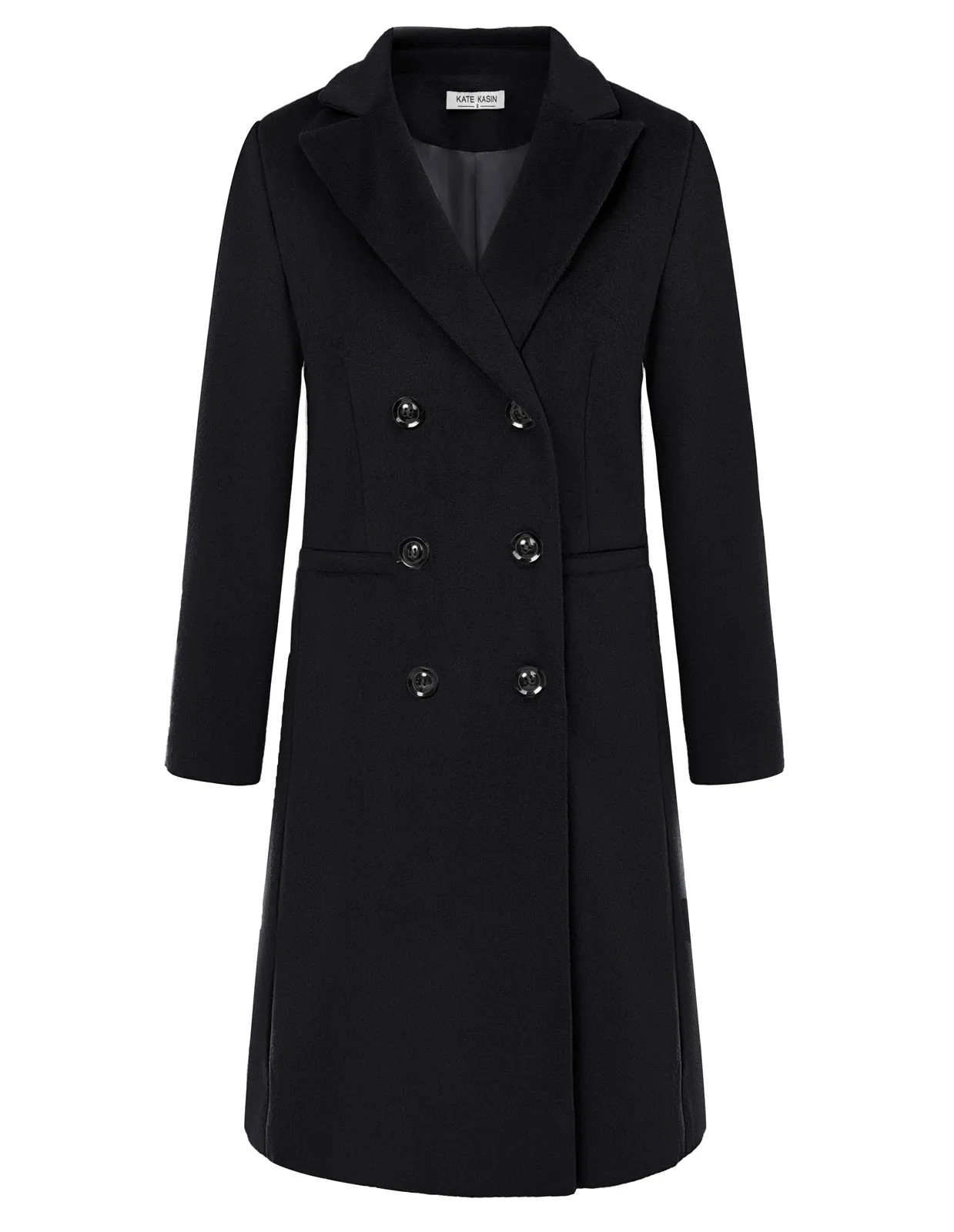 Trench Coats for Women 2023 Winter Faux Wool Notch Lapel Double-Breasted Long Peacoat with Slit Pockets