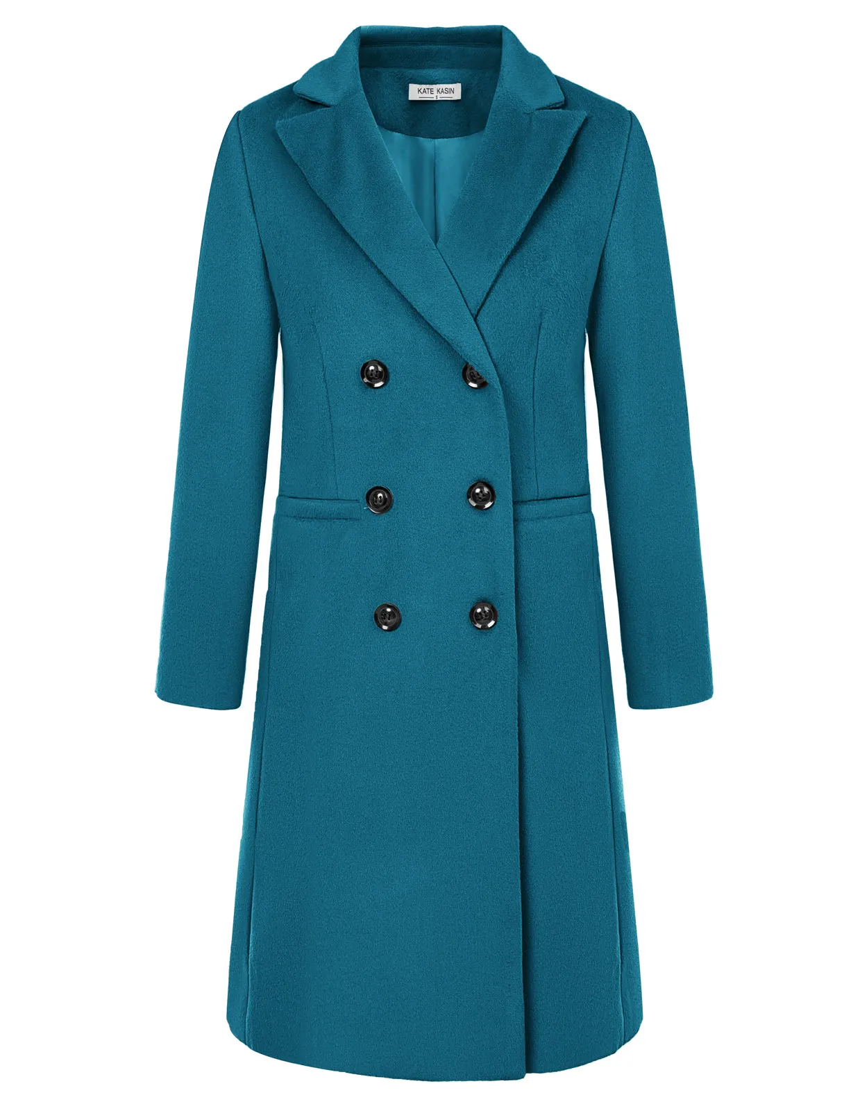 Trench Coats for Women 2023 Winter Faux Wool Notch Lapel Double-Breasted Long Peacoat with Slit Pockets