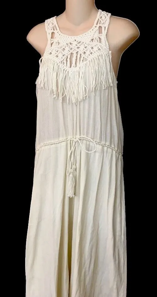 Ulla Johnson White Cotton Maxi with Crochet Neck - 4