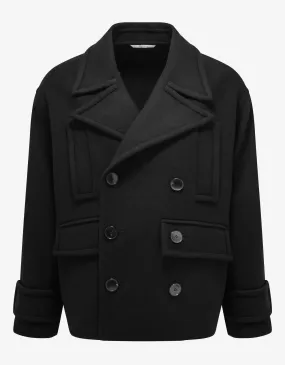 Valentino Garavani Black Double-Breasted Wool Pea Coat