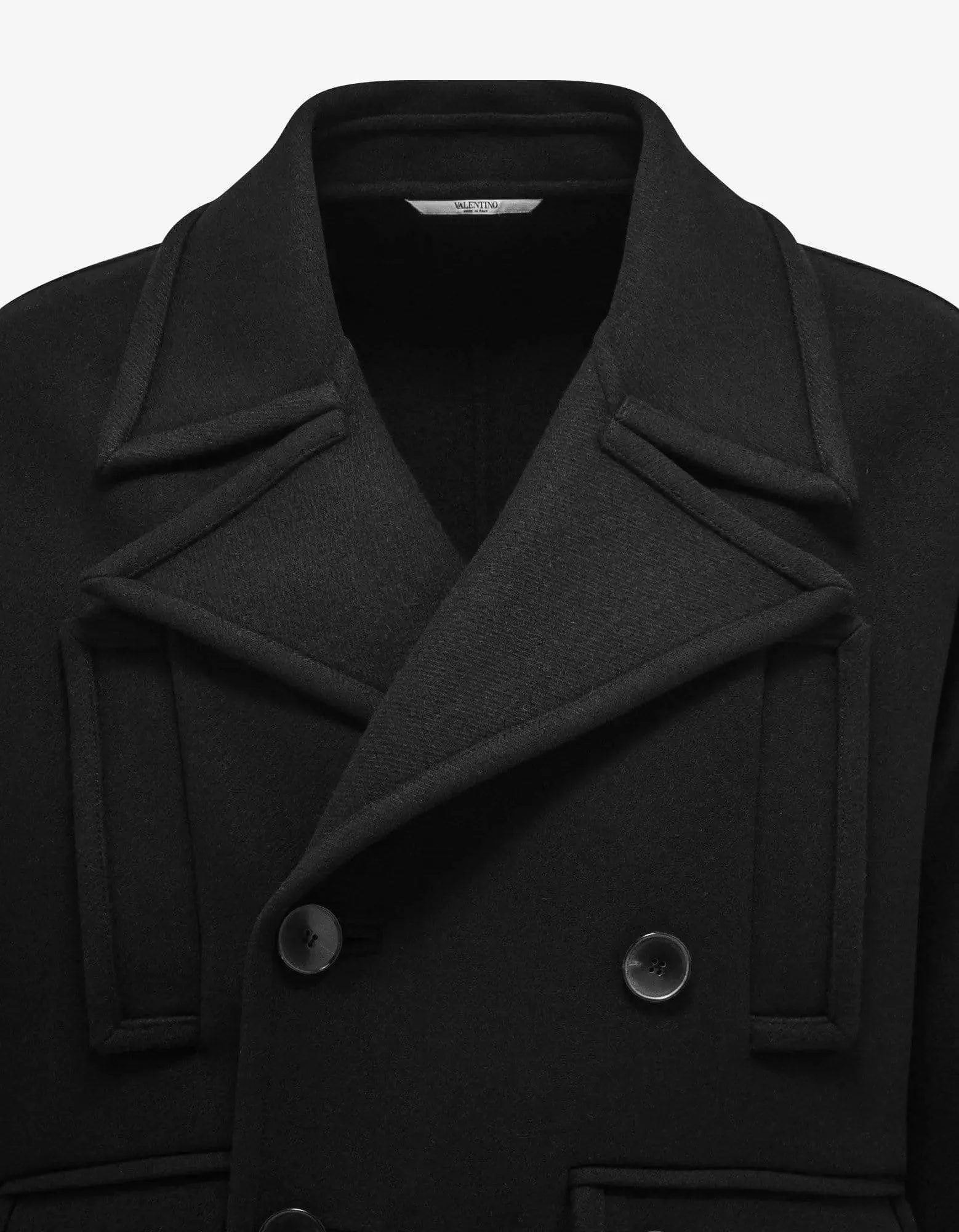 Valentino Garavani Black Double-Breasted Wool Pea Coat