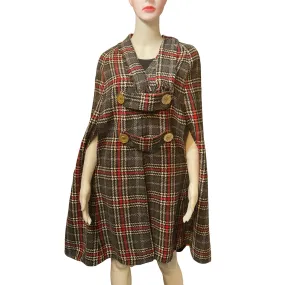 Vintage 1960s Plaid Wool Cape