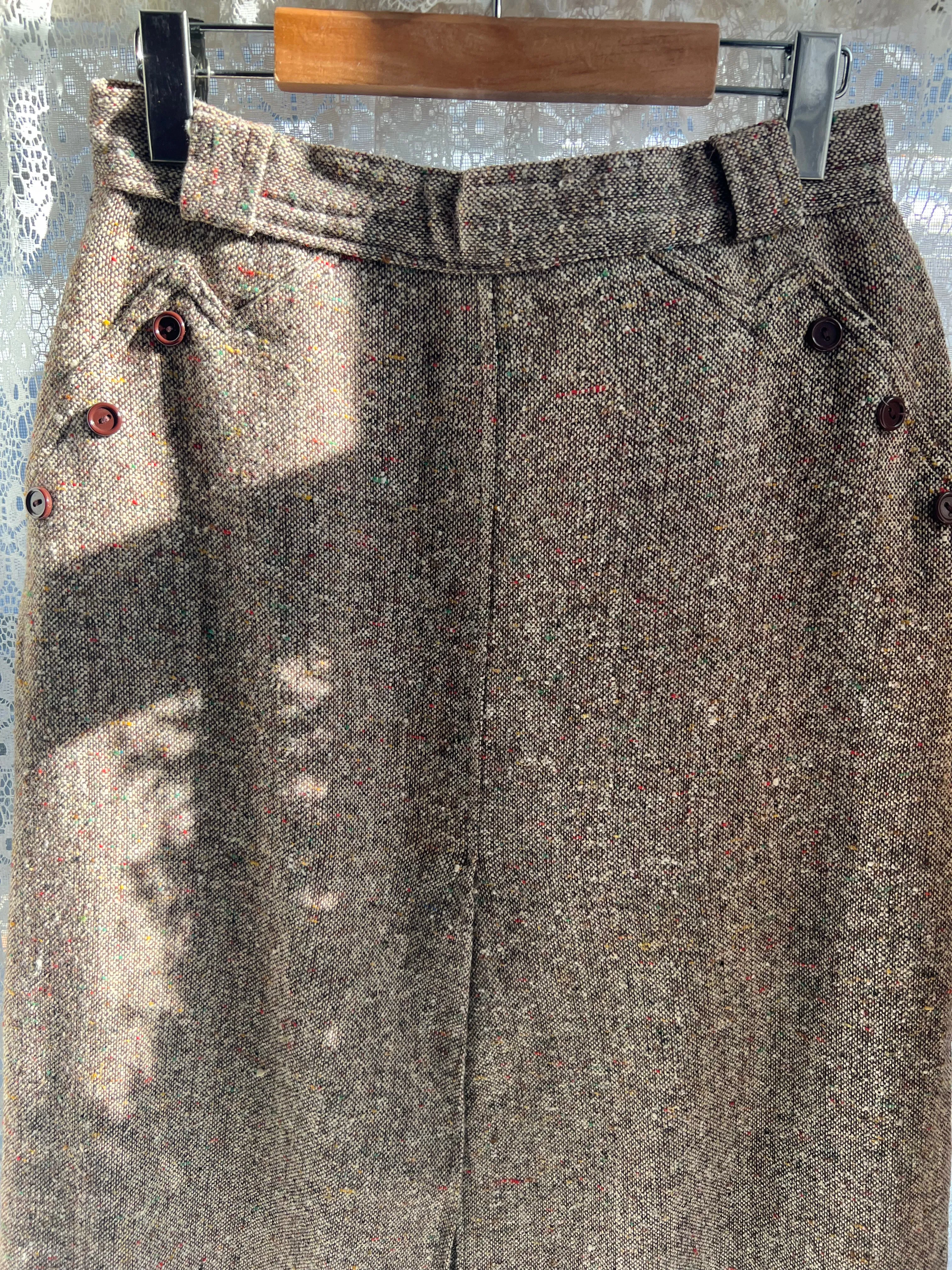 Vintage 60's Tweed Wool Pencil Skirt With Front Slit