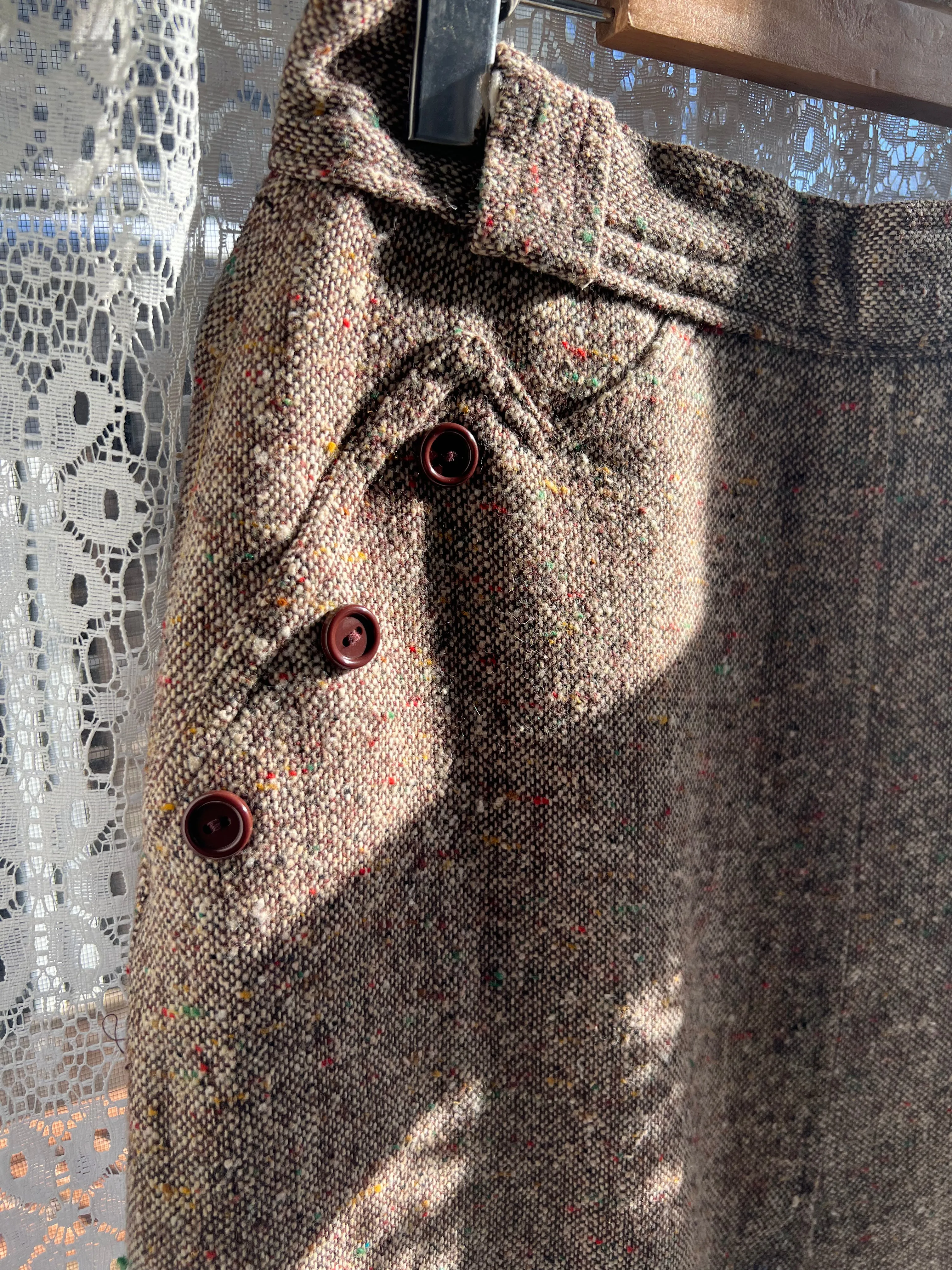 Vintage 60's Tweed Wool Pencil Skirt With Front Slit