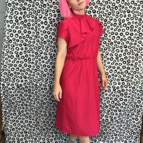 Vintage 70s 80s | Pink Ruffle Secretary Boho Dress | Size M