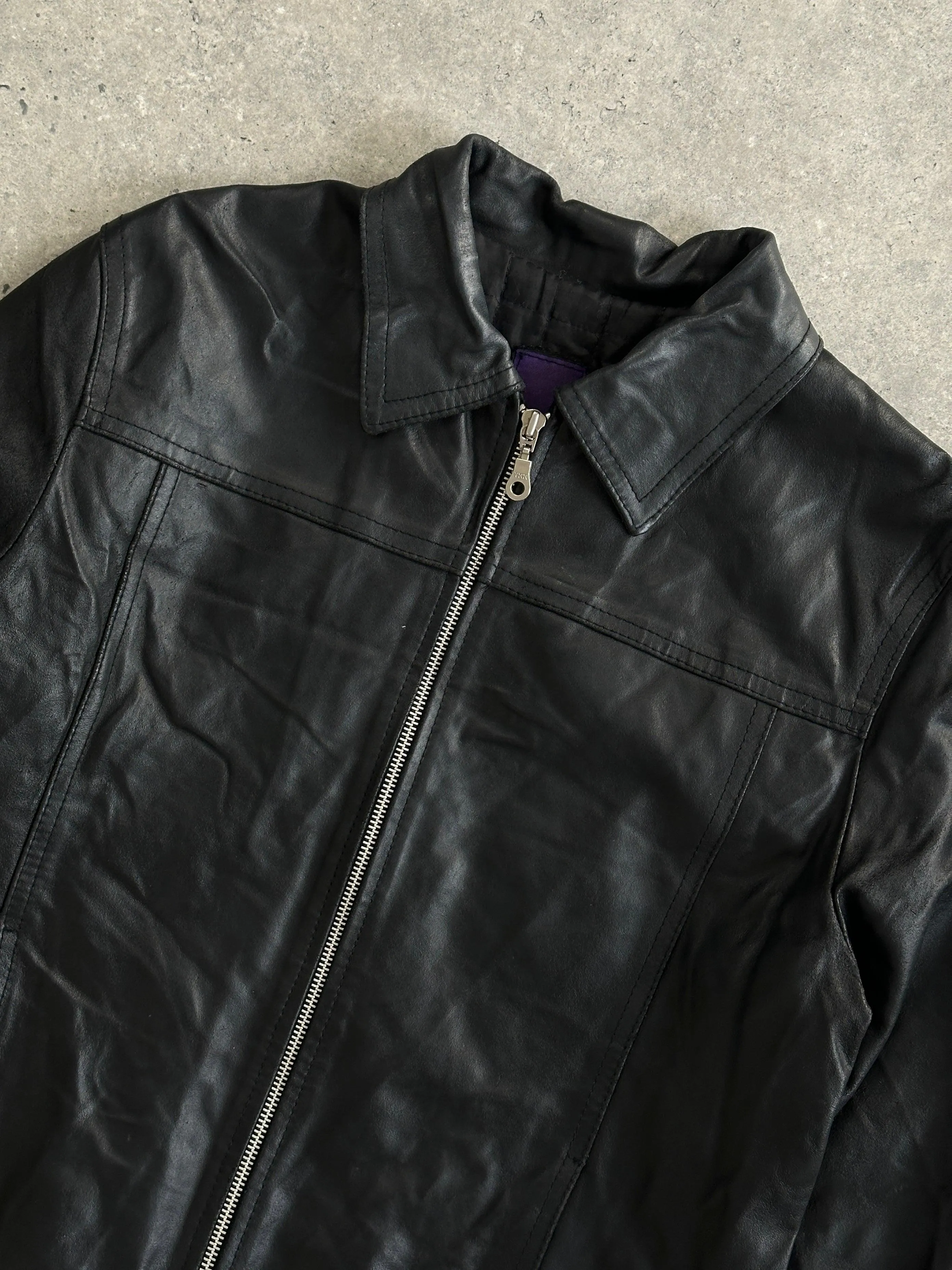 Vintage Minimal Zip Up Leather Jacket - S