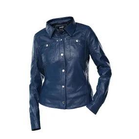 Women's Blue Shirt Style Leather Jacket